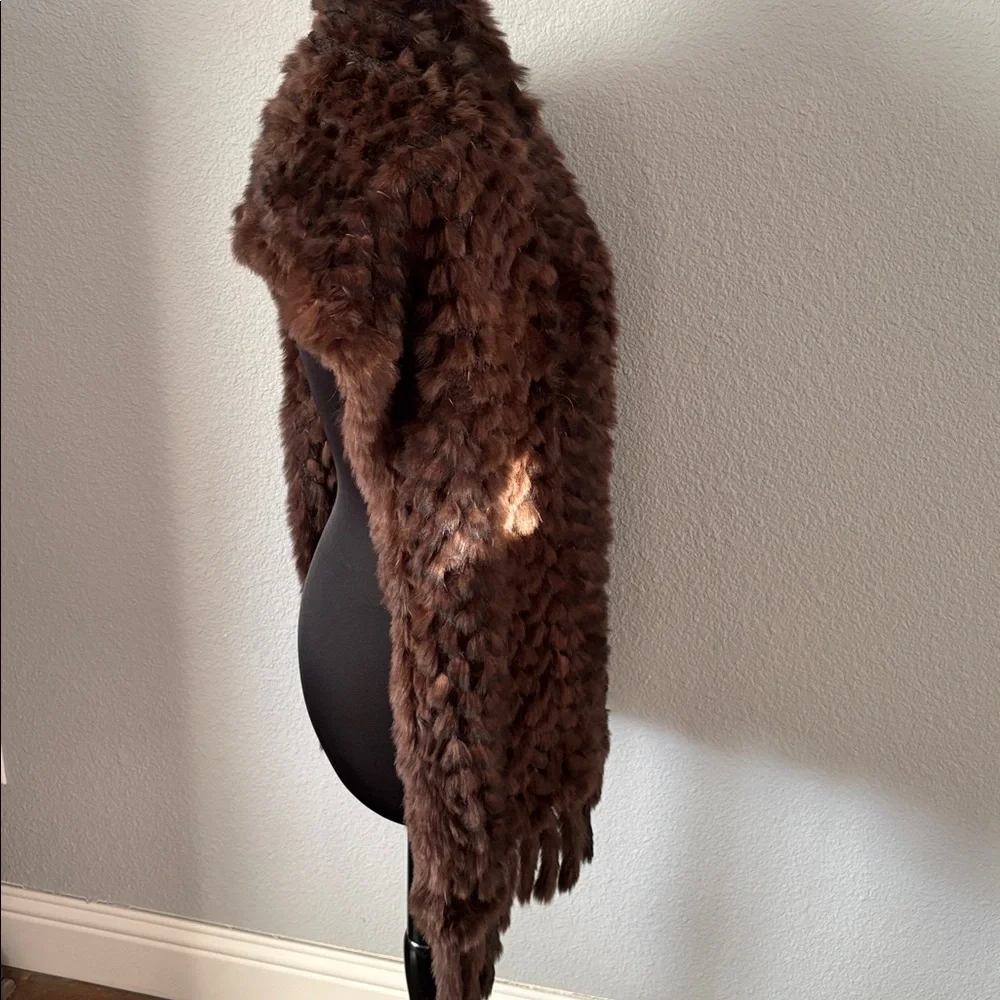 Moonbat Brown Rabbit Fur & Knit Scarf‎